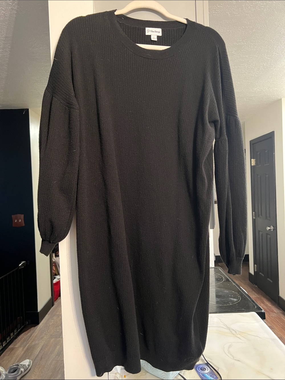 The Drop Women’s Black Ribbed Crewneck Sweaterdress